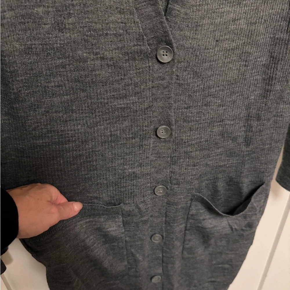 Halogen Merino Wool Duster Cardigan Gray Size Small V-Neck Ribbed Button Down